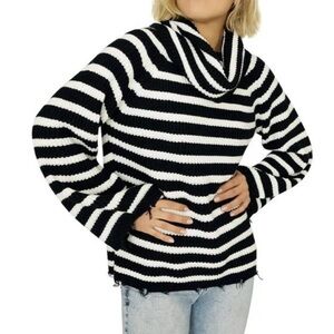 Sanctuary Womens Black White Stripe Jagger Cowl-Neck Sweater Medium 271